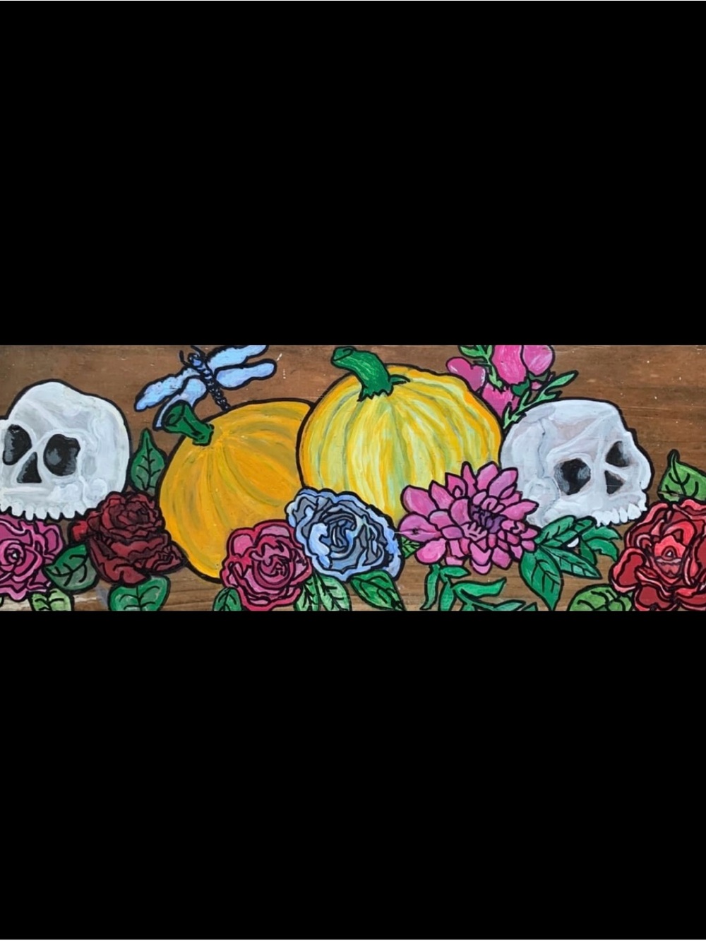 Hand painted Pumpkins & Skulls Floral on Barn wood